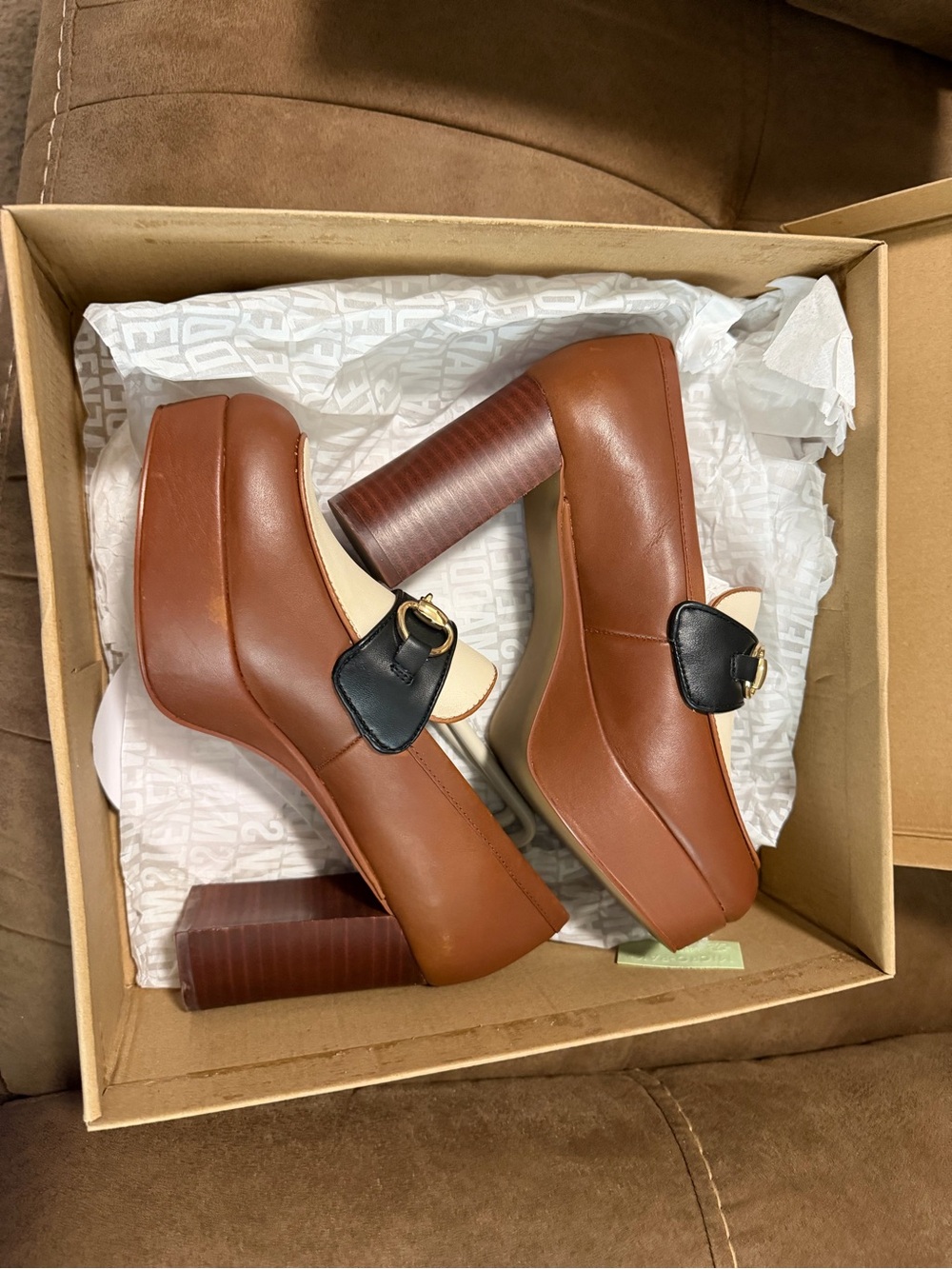 Steve Madden Brown (Cognac) Platform Heels with Black Buckle